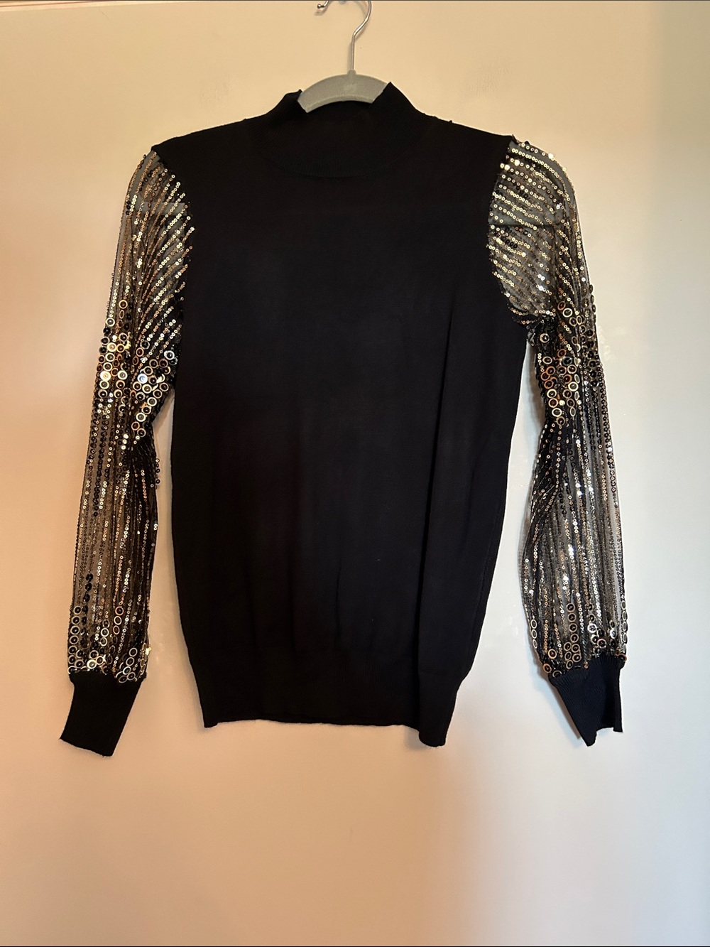 Catherine Malandrino black rayon sequin sleeve pullover sweater new/tags size XS